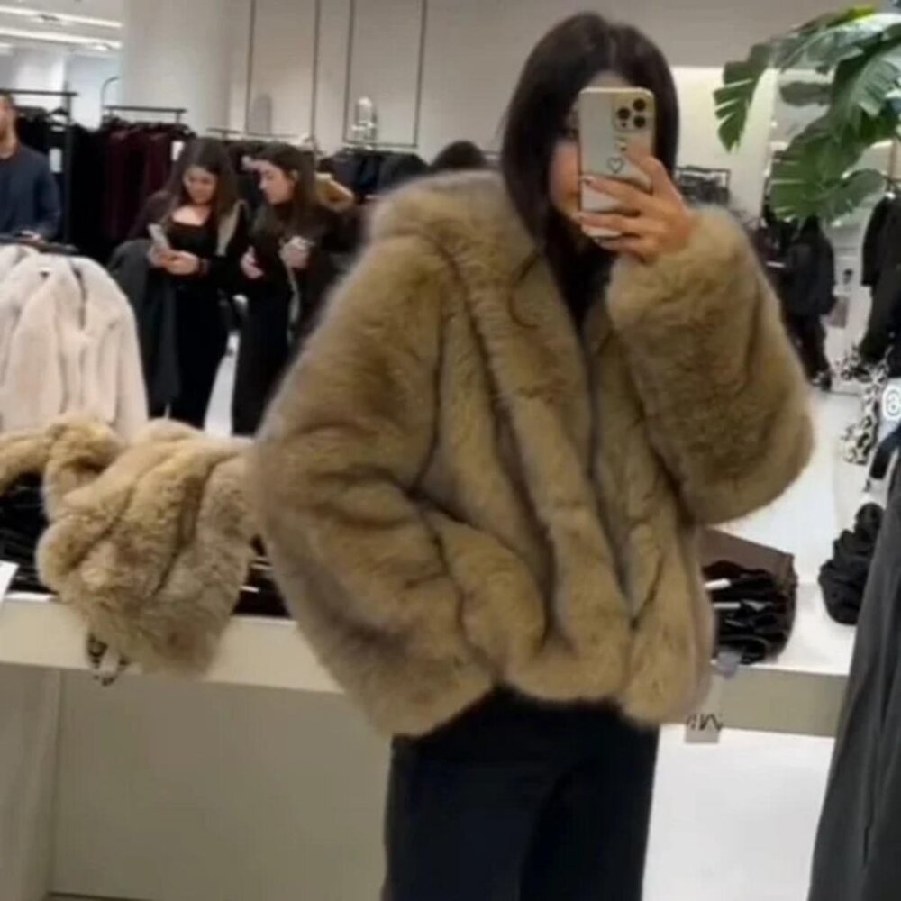 ZARA COAT WITH FAUX FUR HOOD